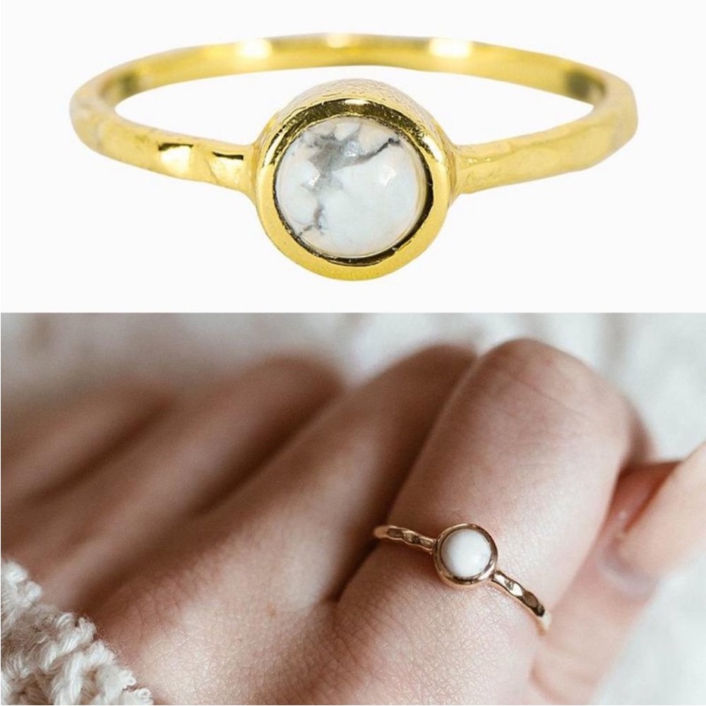 Pura Vida Ring 925 Sterling Silver Gold Plated Boho Howlite